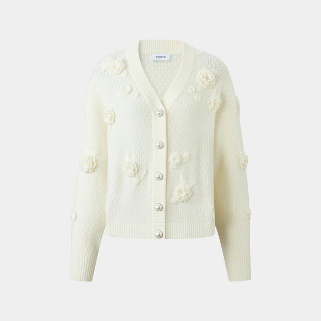ports 1961 FLORAL DECOR KNIT CARDIGAN CREAM