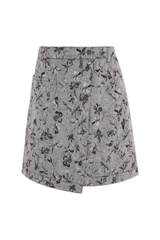 ports 1961 FLORAL DENIM JACQUARD SKIRT CREAM & BLACK