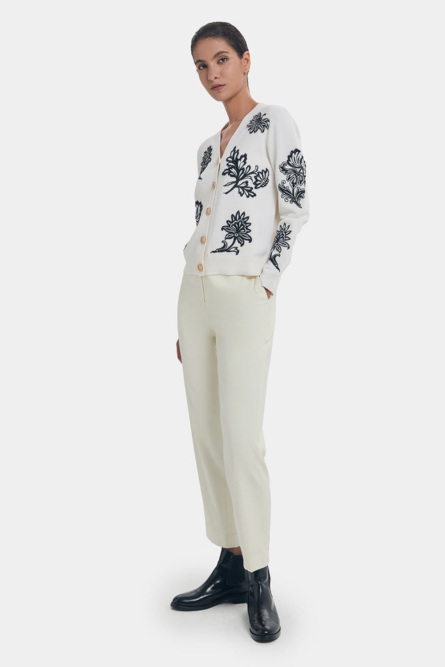 Ports 1961 FLORAL EMBROIDERY WOOL CARDIGAN WHITE