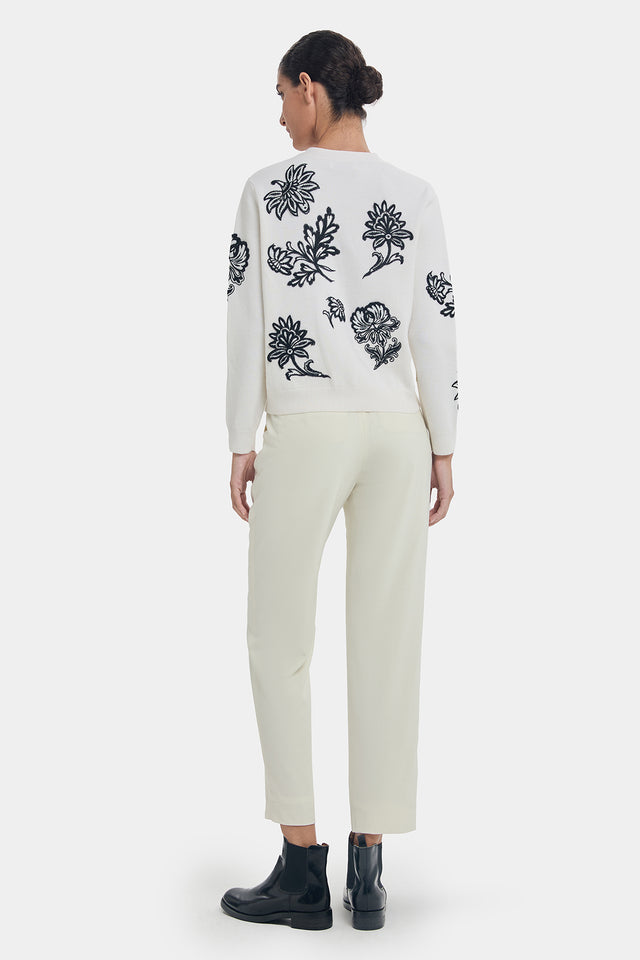 Ports 1961 FLORAL EMBROIDERY WOOL CARDIGAN WHITE