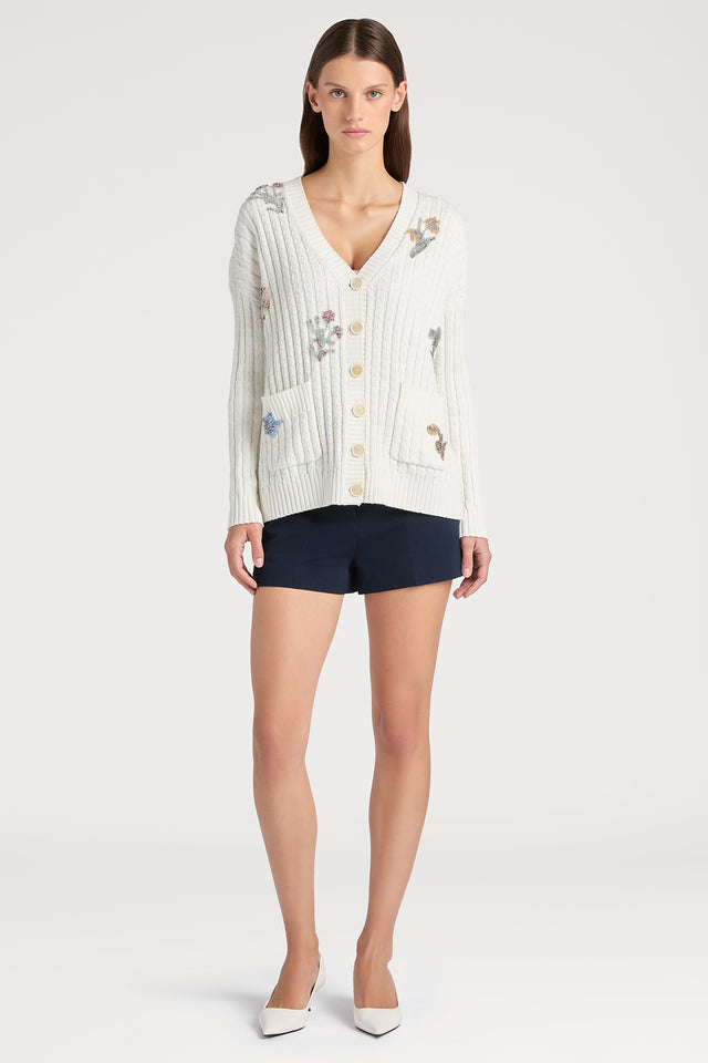 Ports 1961 FLORAL FANTASY CARDIGAN 171-IVORY