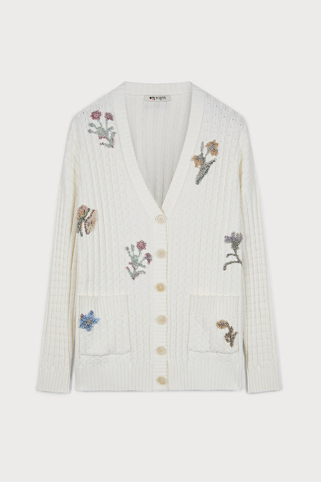 ports 1961 FLORAL FANTASY CARDIGAN 171-IVORY