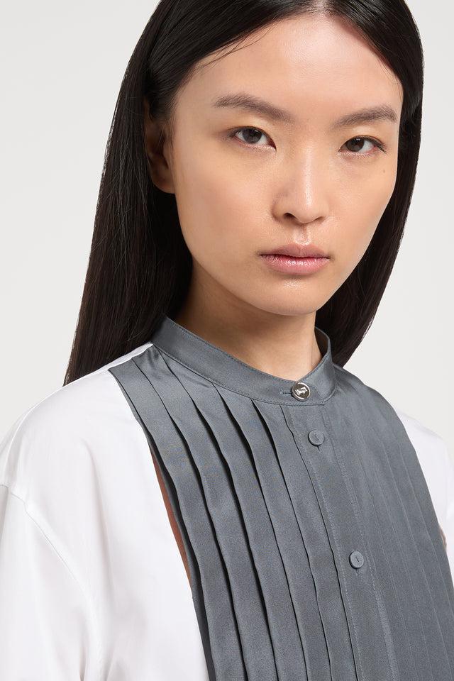 Ports 1961 FRONT PLEATED BLOUSE 009-WHITE&GREY