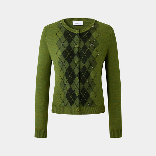 ports 1961 FROST GREEN ARGYLE CARDIGAN LODEN FROST