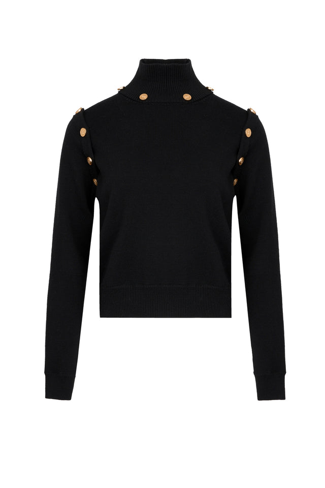 ports 1961 PORTS 1961 GOLD LOGO BUTTON KNITWEAR IN BLACK BLACK