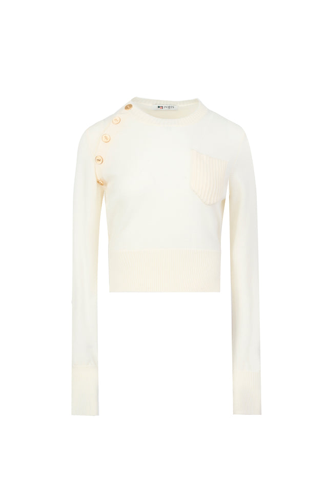 ports 1961 PORTS 1961 GOLD LOGO BUTTON KNITWEAR IVORY