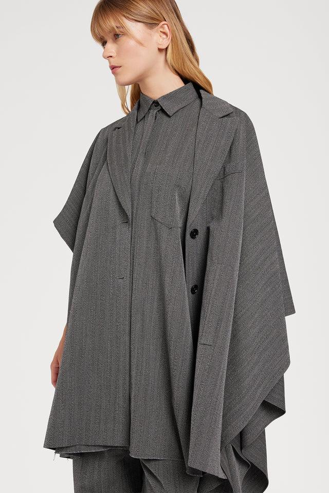 Ports 1961 GRAY CAPE COAT 091-BLACK&WHITE