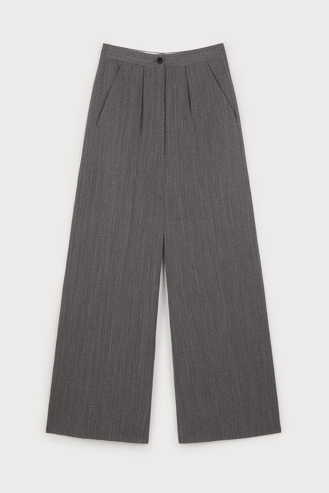 ports 1961 GREY COTTON WOOL PANTS 091-BLACK&WHITE