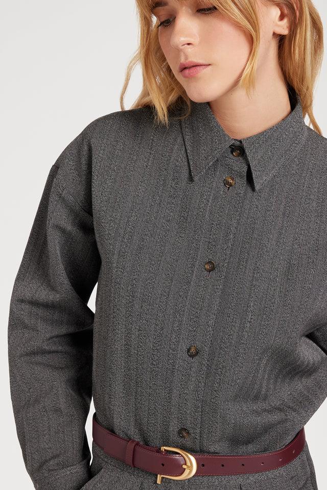 Ports 1961 GREY COTTON WOOL SHIRT 091-BLACK&WHITE