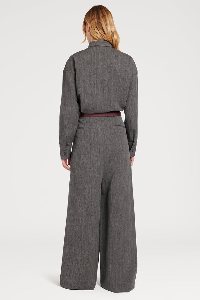 Ports 1961 GREY COTTON WOOL SHIRT 091-BLACK&WHITE