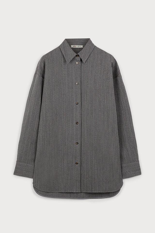 ports 1961 GREY COTTON WOOL SHIRT 091-BLACK&WHITE