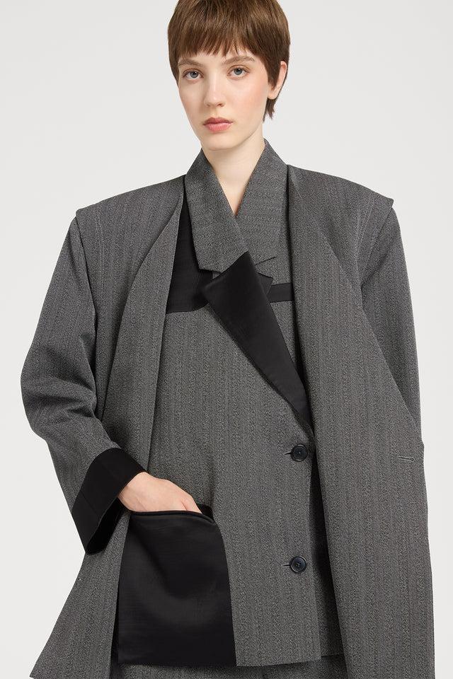 Ports 1961 GREY OVERSIZED JACKET 091-BLACK&WHITE