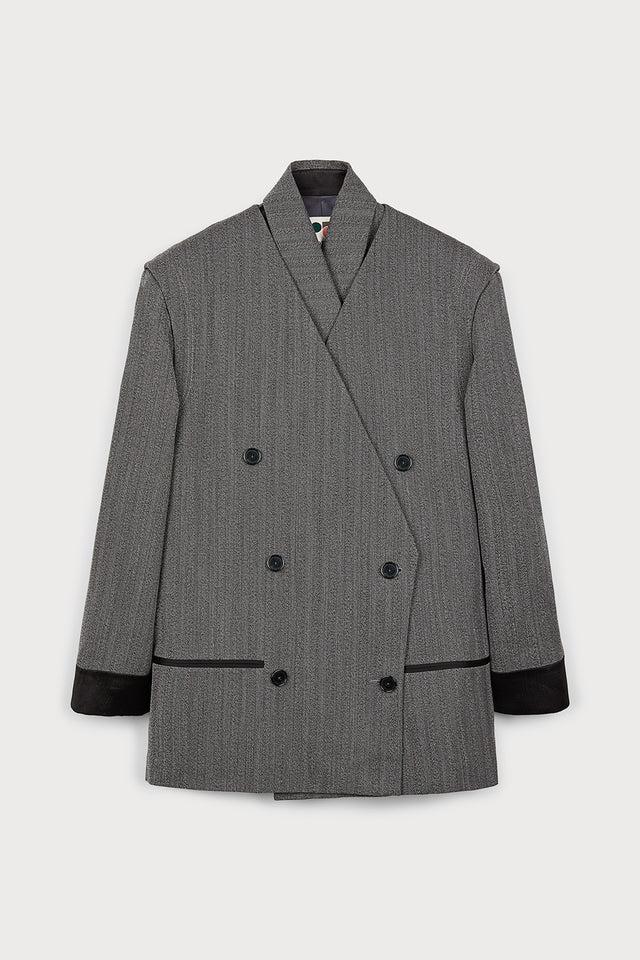 ports 1961 GREY OVERSIZED JACKET 091-BLACK&WHITE