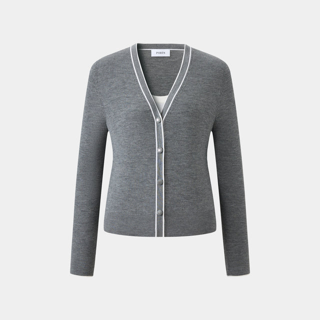 ports 1961 GREY TRIM CARDIGAN SLEET
