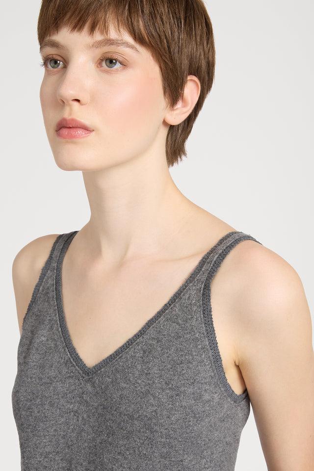 Ports 1961 GREY V-NECK TOP 578-VOLCANIC