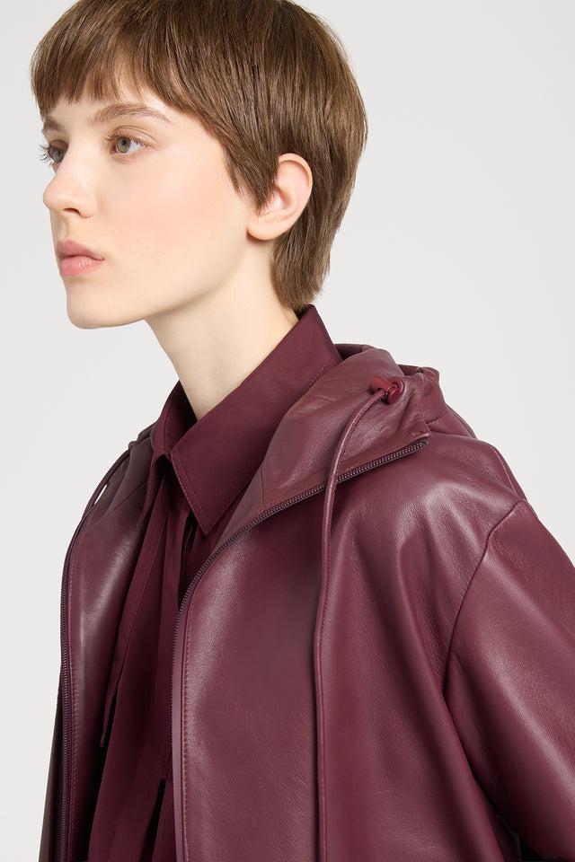 Ports 1961 HOODED LEATHER JACKET 470-BURGUNDY