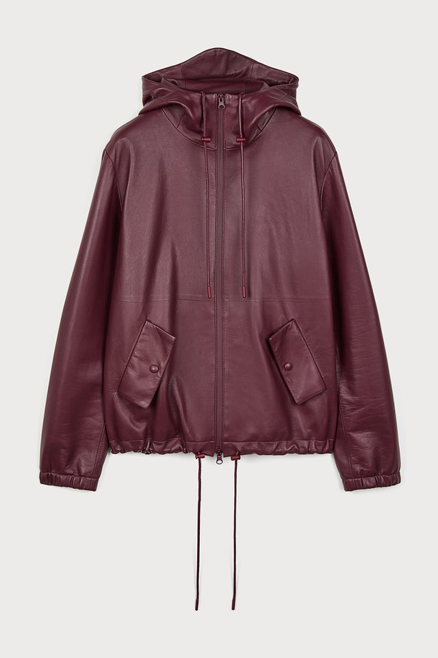 ports 1961 HOODED LEATHER JACKET 470-BURGUNDY