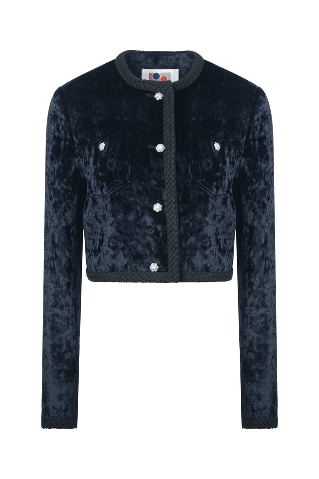ports 1961 ICE FLORAL VELVET JACKET NAVY