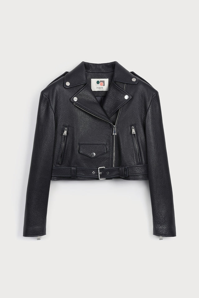 ports 1961 LEATHER BIKER JACKET 899-NAVY