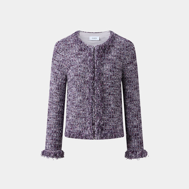 ports 1961 LUXE FRINGE TWEED COAT GRAPE ROYALE
