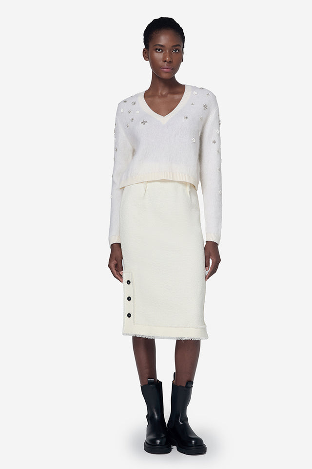 Ports 1961 MOHAIR SILK V-NECK KNITWEAR IVORY