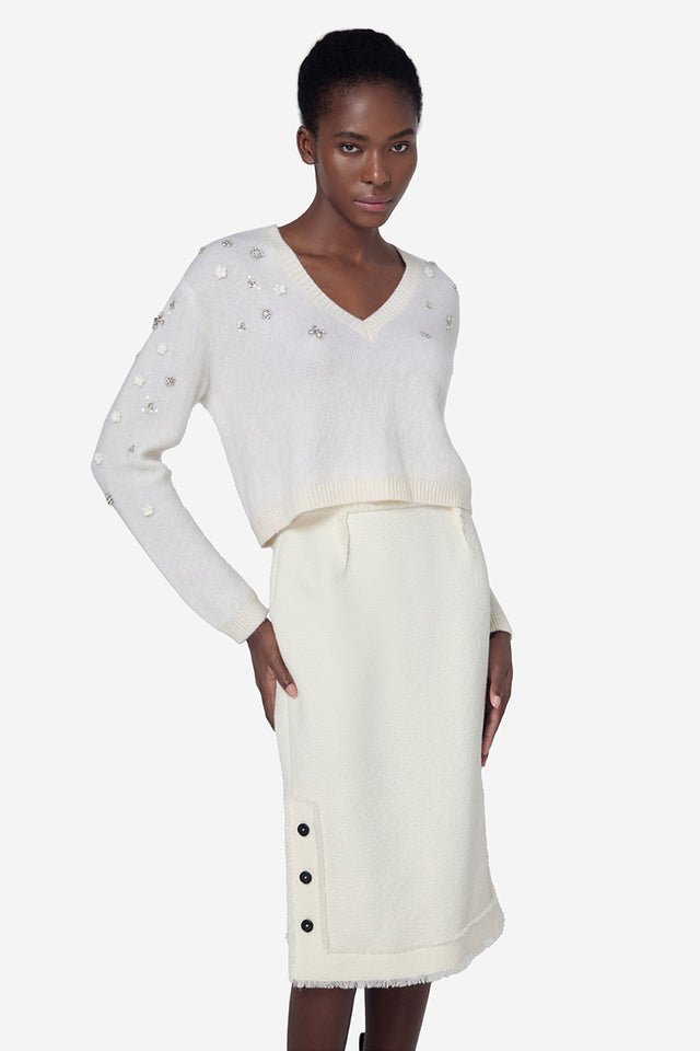 Ports 1961 MOHAIR SILK V-NECK KNITWEAR IVORY