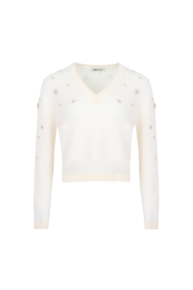 ports 1961 MOHAIR SILK V-NECK KNITWEAR IVORY