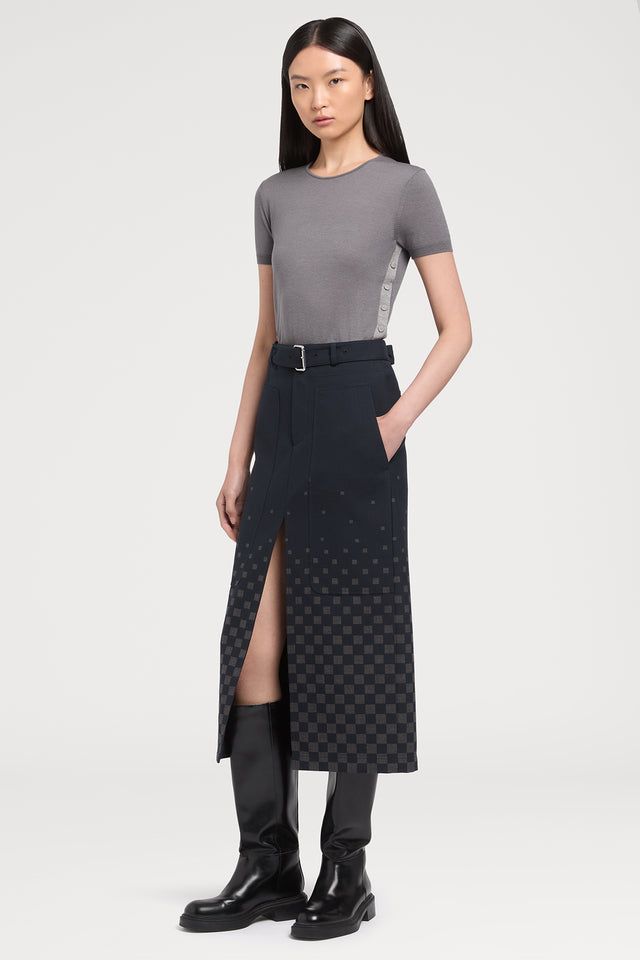 Ports 1961 NAVY CHECK PRINT SKIRT 09M-NAVY CHECK