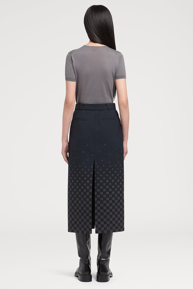 Ports 1961 NAVY CHECK PRINT SKIRT 09M-NAVY CHECK