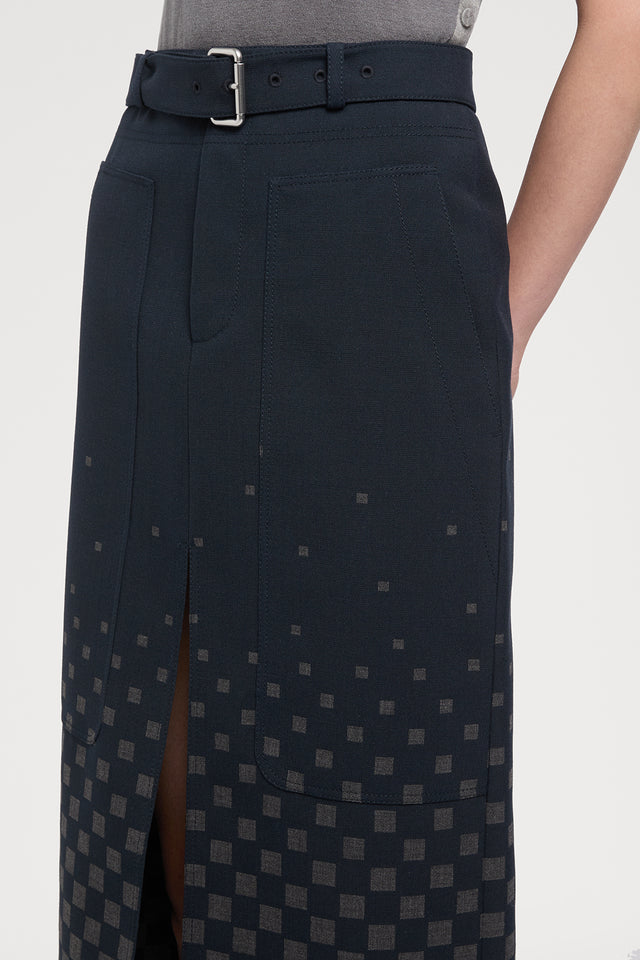 Ports 1961 NAVY CHECK PRINT SKIRT 09M-NAVY CHECK