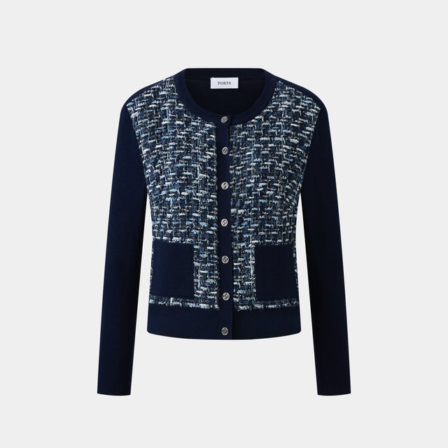 ports 1961 NAVY TWEED CARDIGAN NAVY