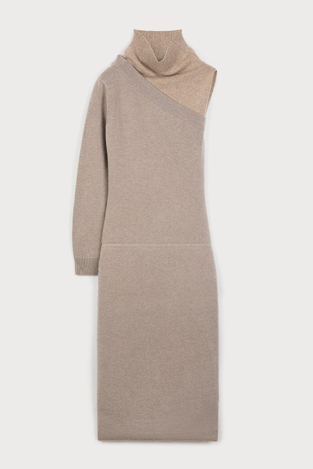 ports 1961 OFF SHOULDER TURTLENECK DRESS 548-CAMEL