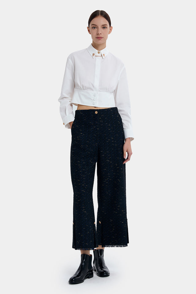 Ports 1961 RETRO P PINS CROPPED WHITE SHIRT CREAM