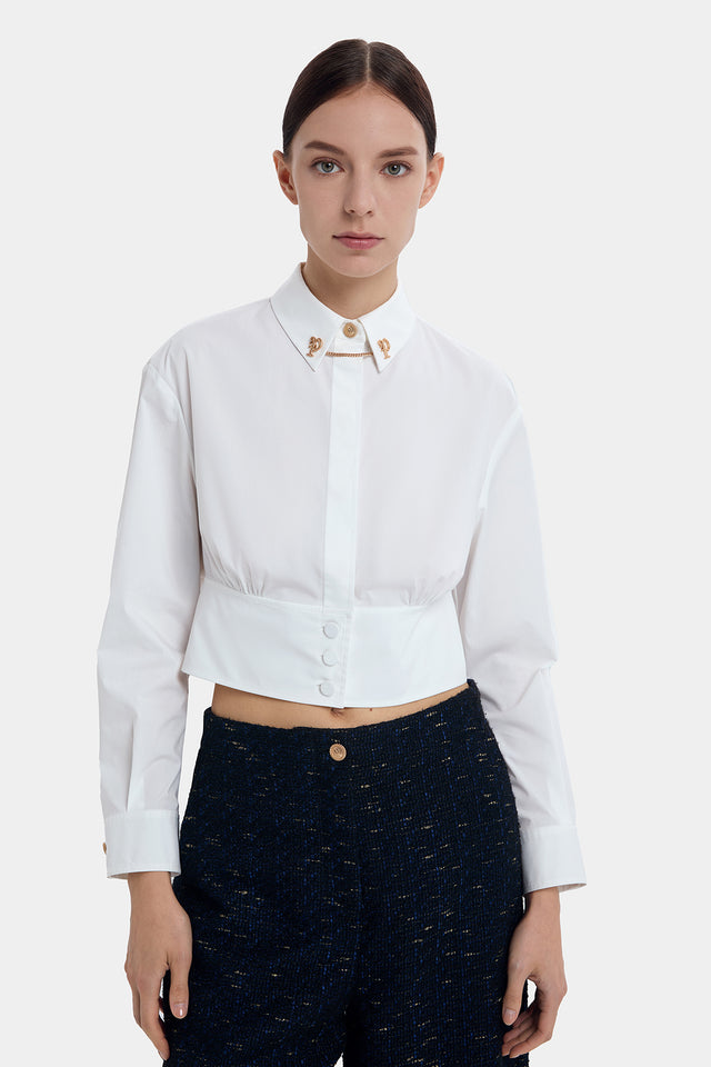 ports 1961 RETRO P PINS CROPPED WHITE SHIRT CREAM
