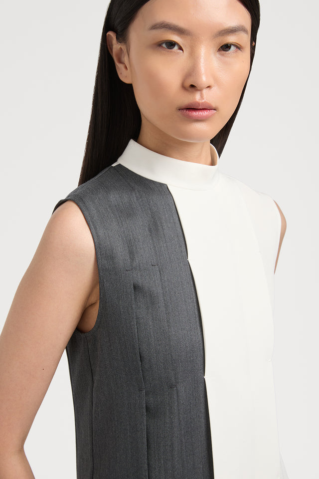Ports 1961 SIDE PLEATED BLOUSE 009-WHITE&GREY