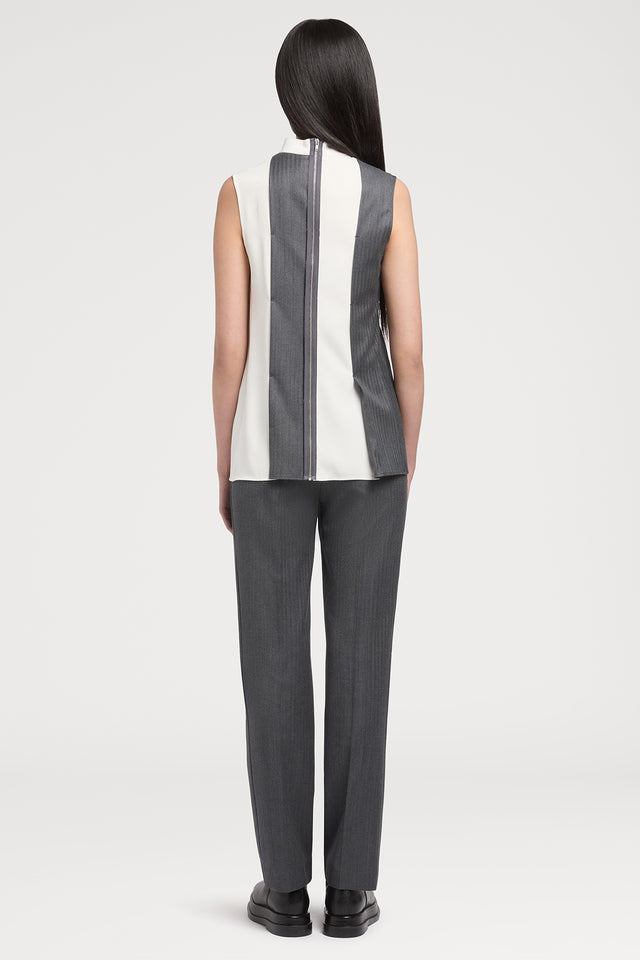 Ports 1961 SIDE PLEATED BLOUSE 009-WHITE&GREY