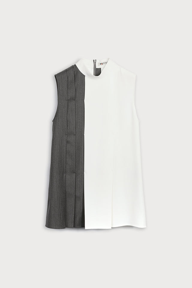 ports 1961 SIDE PLEATED BLOUSE 009-WHITE&GREY