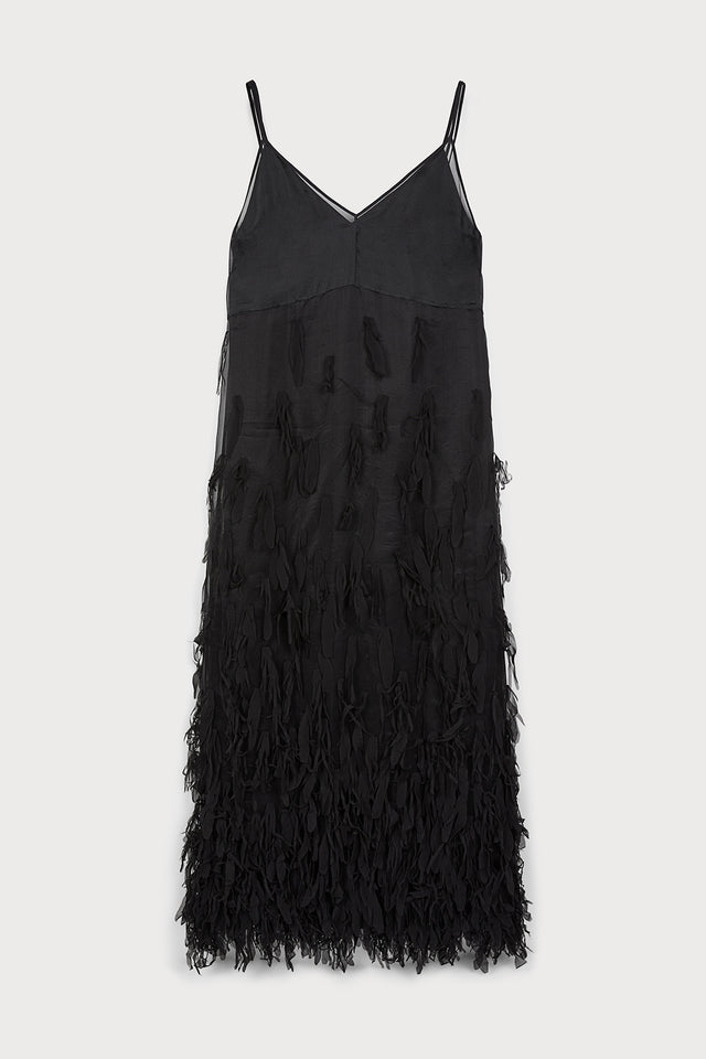 ports 1961 SILK FEATHER DRESS 999-BLACK
