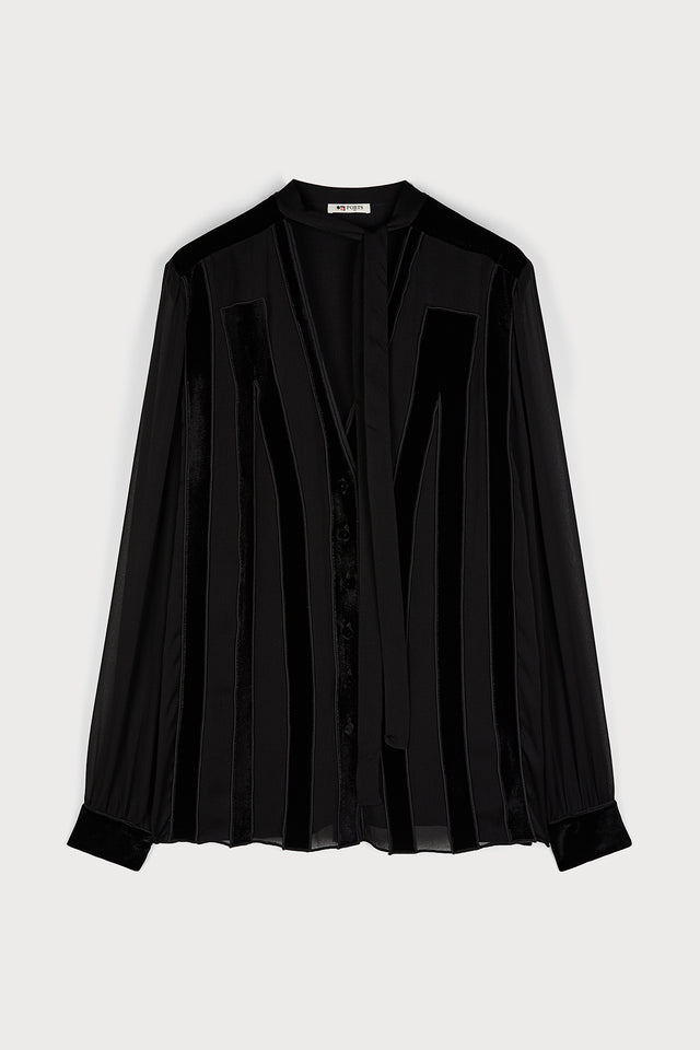 ports 1961 SILK STRIPED BLOUSE 999-BLACK