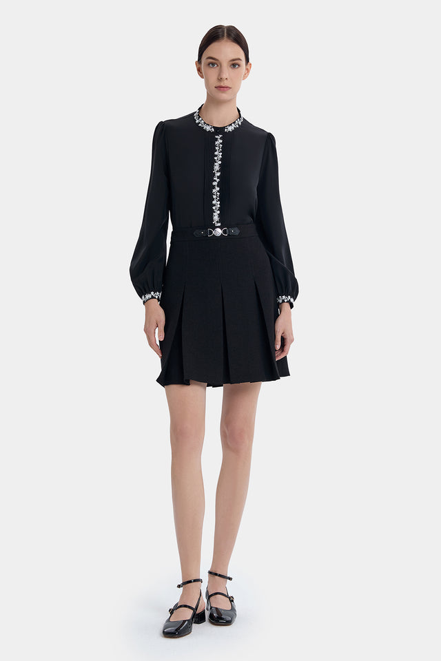 Ports 1961 SILVER FLORAL EMBROIDERY SHIRT BLACK