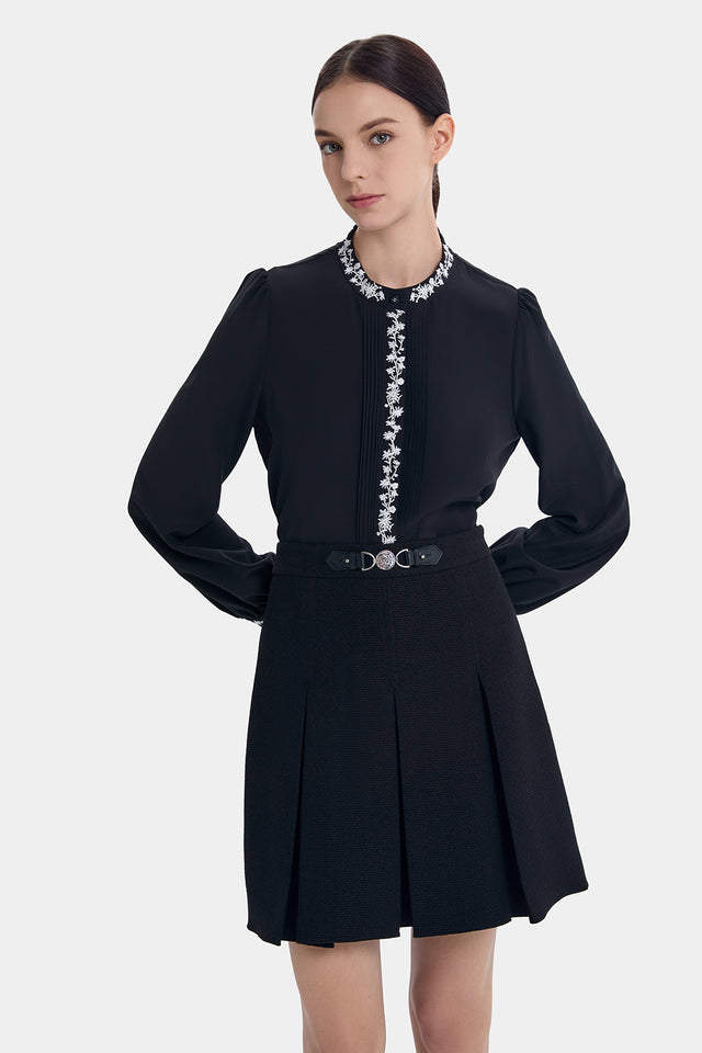 ports 1961 SILVER FLORAL EMBROIDERY SHIRT BLACK