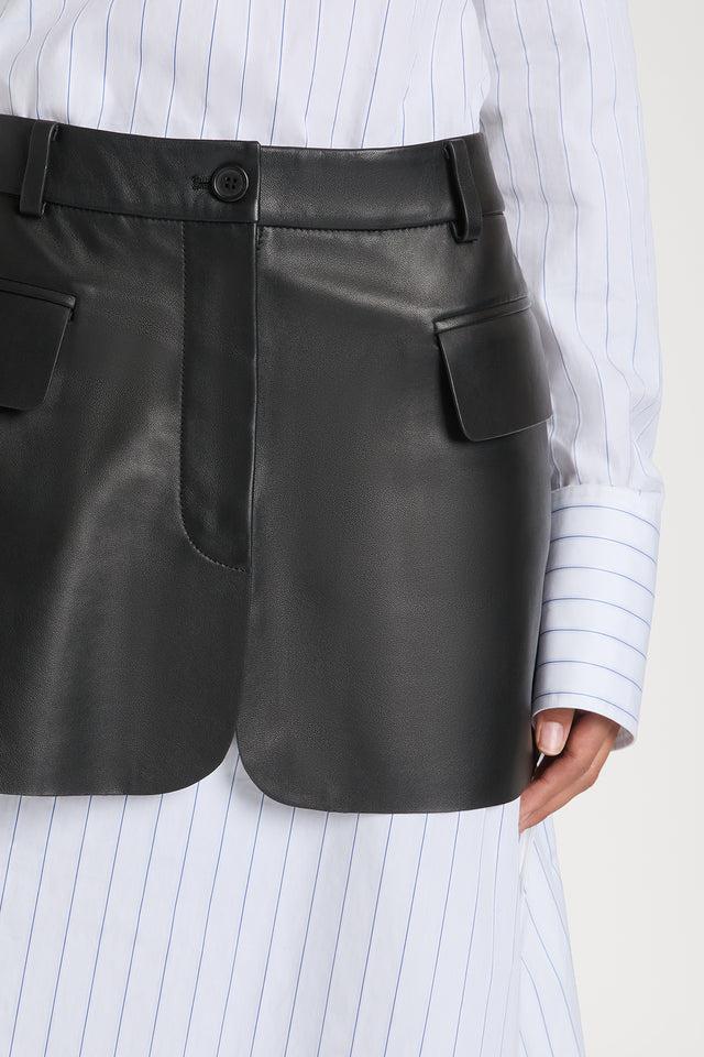 Ports 1961 SLEEK ZIP LEATHER SKIRT 999-BLACK