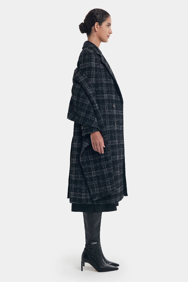 Ports 1961 STYLISH CHECKED OVERCOAT BLACK GRAY