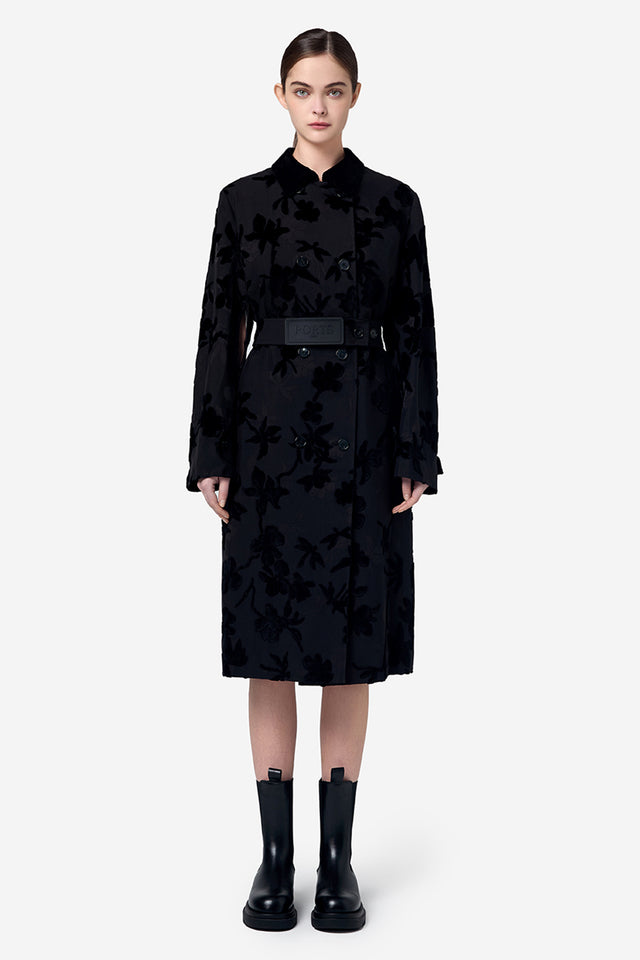 Ports 1961 TONE ON TONE FLORAL PRINT TRENCH BLACK