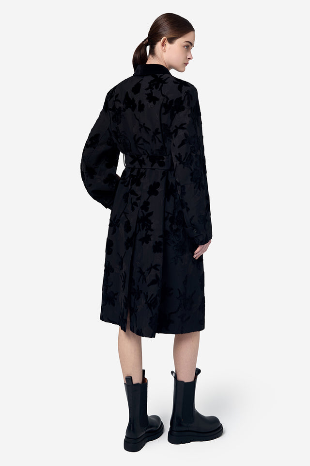 Ports 1961 TONE ON TONE FLORAL PRINT TRENCH BLACK