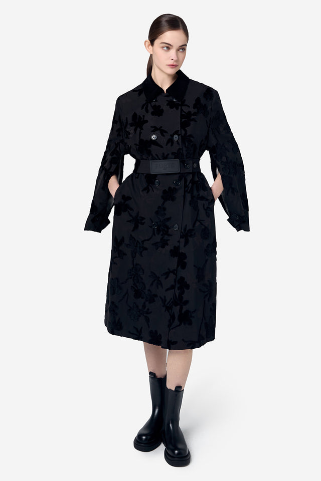Ports 1961 TONE ON TONE FLORAL PRINT TRENCH BLACK