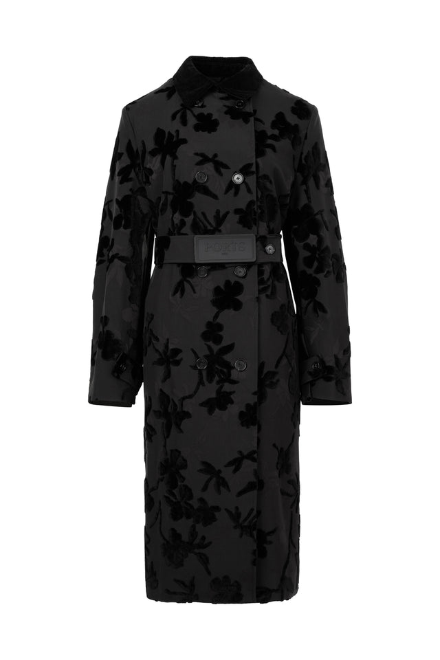 ports 1961 TONE ON TONE FLORAL PRINT TRENCH BLACK