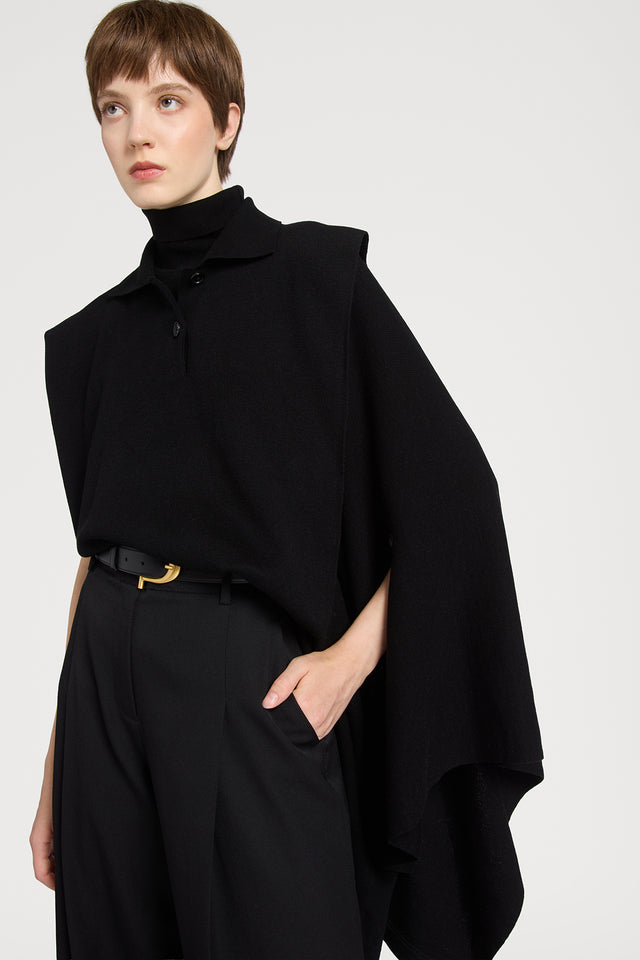 Ports 1961 TURTLENECK CAPE SWEATER 999-BLACK