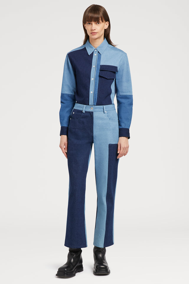 Ports 1961 TWO TONE DENIM JEANS 08G-BLUE MIX