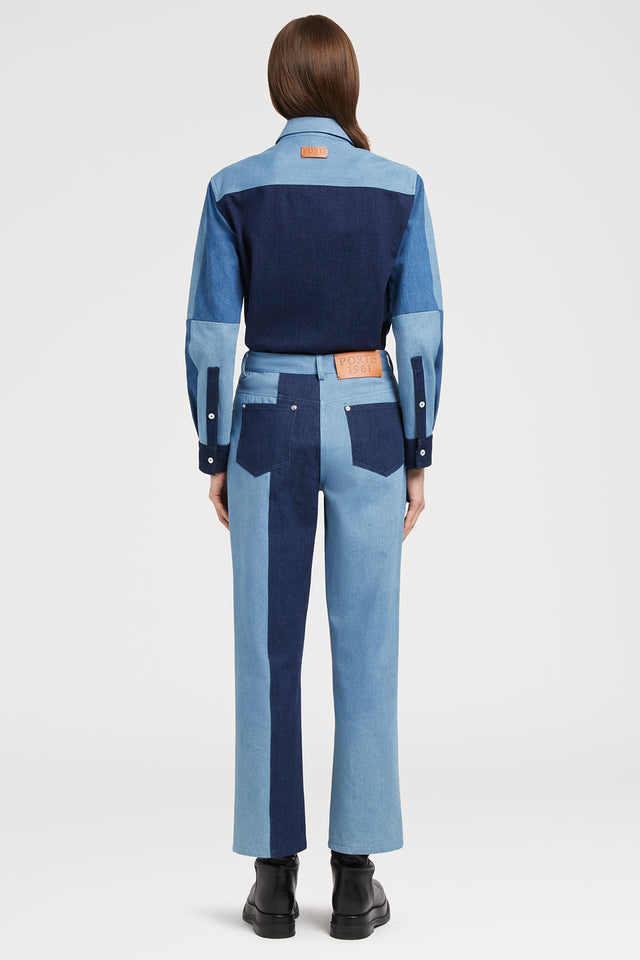 Ports 1961 TWO TONE DENIM JEANS 08G-BLUE MIX
